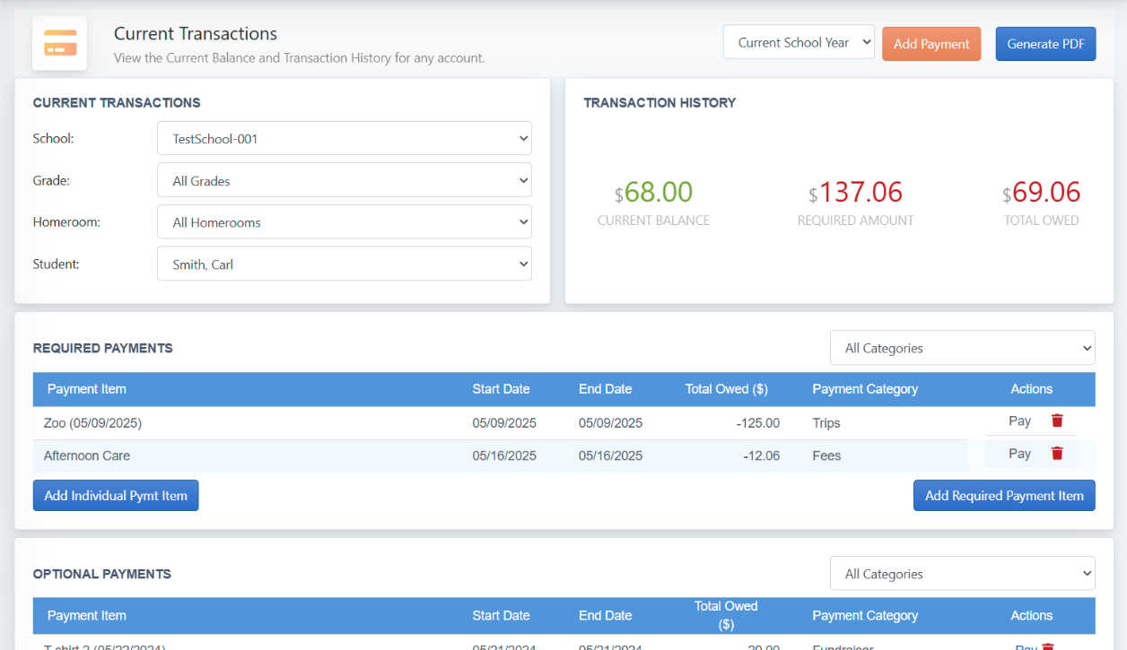 school payment solutions - account balances example